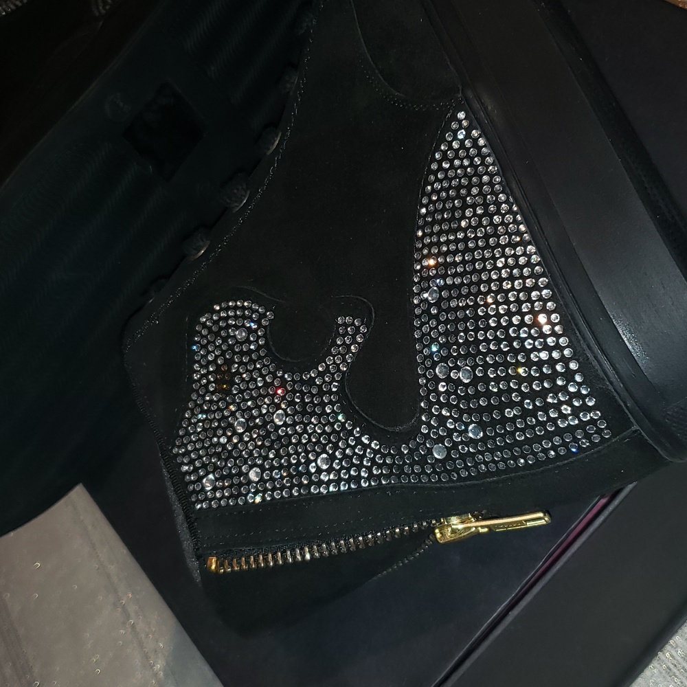 Beverly Feldman NEW Designer Sneakers High-Top Rhinestones Black Suede Women's - Picture 11 of 16